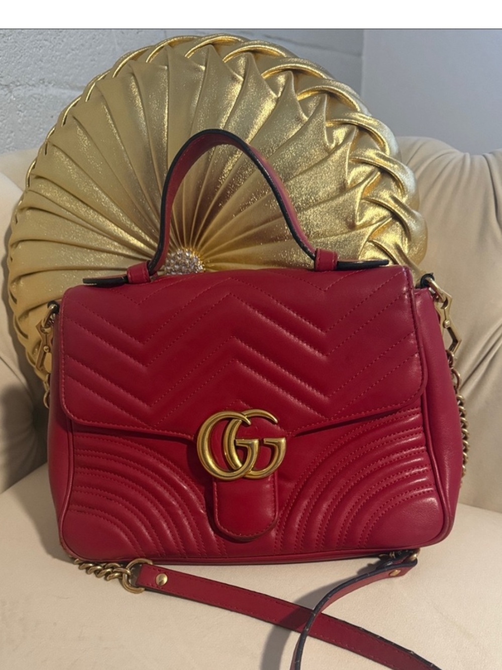 Gucci Red Quilted marmont matelasse Leather Top-Handle crossbody or shoulder bag